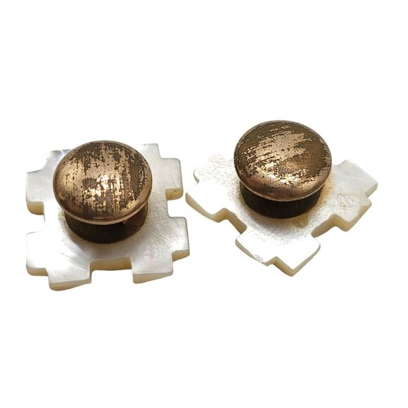 Carved Mother of Pearl Basket Weave Square Cufflinks Vintage - Picture 4 of 5